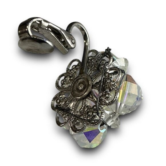 Vintage Classy Silver Toned Iridescent Aurora Borealis Beaded Crystal Cluster Cl - Picture 4 of 7